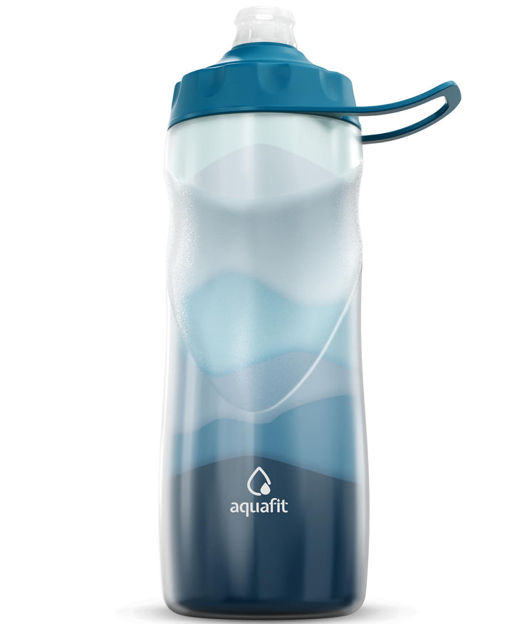 AQUAFIT Insulated Water Bottle - 20oz Leakproof Sports Water Bottle with Bite Lid, Bike Water Bottle, Easy Squeeze Water Bottles, Spill Proof for Cycling Bicycle - Fits Most Bike Cages (Black)