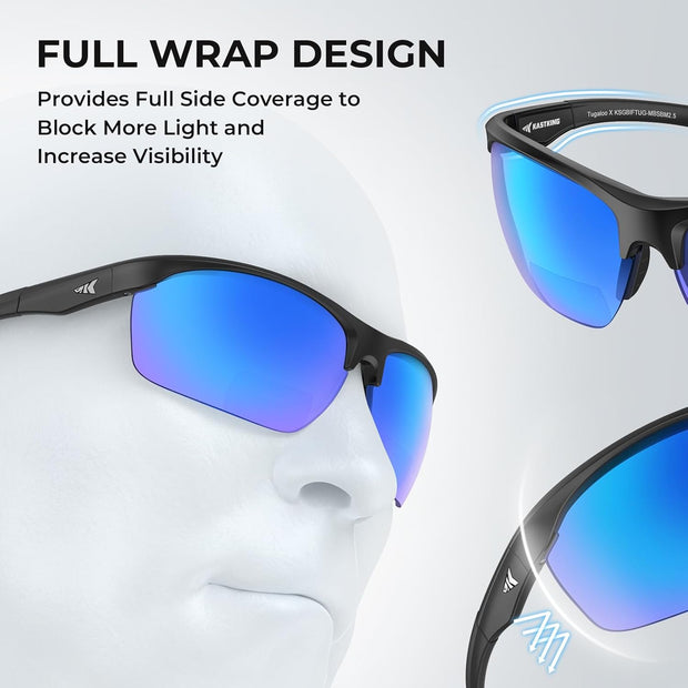 KastKing Tugaloo Semi-Rimless Bifocal Polarized Reader Sunglasses, Bi-focal x1.5 x2.0 x2.5 Magnifications, UV Protection