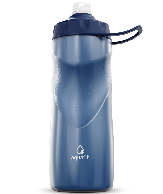 AQUAFIT Insulated Water Bottle - 20oz Leakproof Sports Water Bottle with Bite Lid, Bike Water Bottle, Easy Squeeze Water Bottles, Spill Proof for Cycling Bicycle - Fits Most Bike Cages (Black)