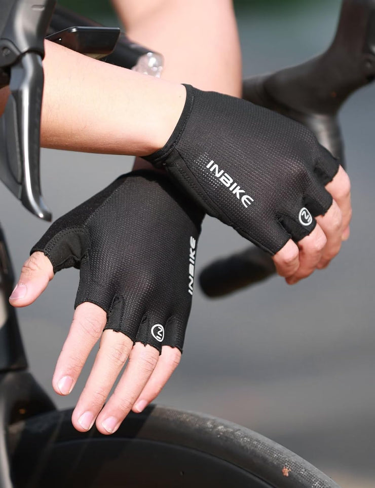 INBIKE Cycling Gloves - Shock-Absorbing, Breathable, Anti-Slip Fingerless Road Bike Gloves for Men & Women