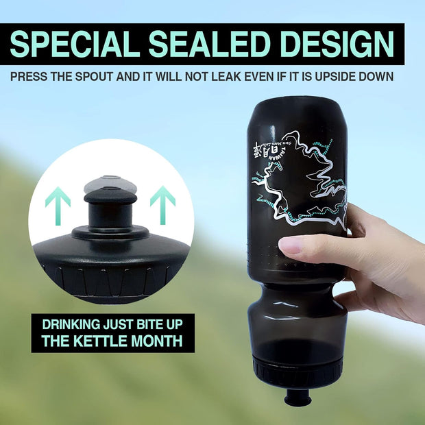 PAX 24oz Sports Black Water Bottle, Squeeze To Squirt Water Bottle, Biking Cycling Bottles Fit In Bike Cages, BPA Free, Great for Adults & Youngsters