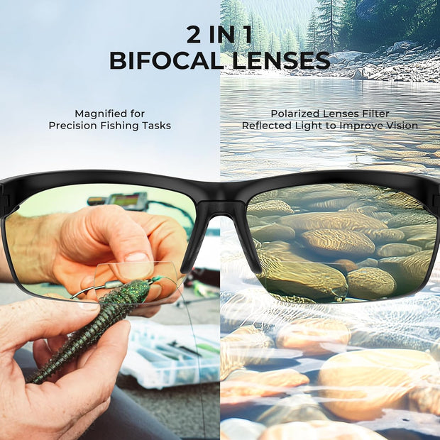 KastKing Tugaloo Semi-Rimless Bifocal Polarized Reader Sunglasses, Bi-focal x1.5 x2.0 x2.5 Magnifications, UV Protection