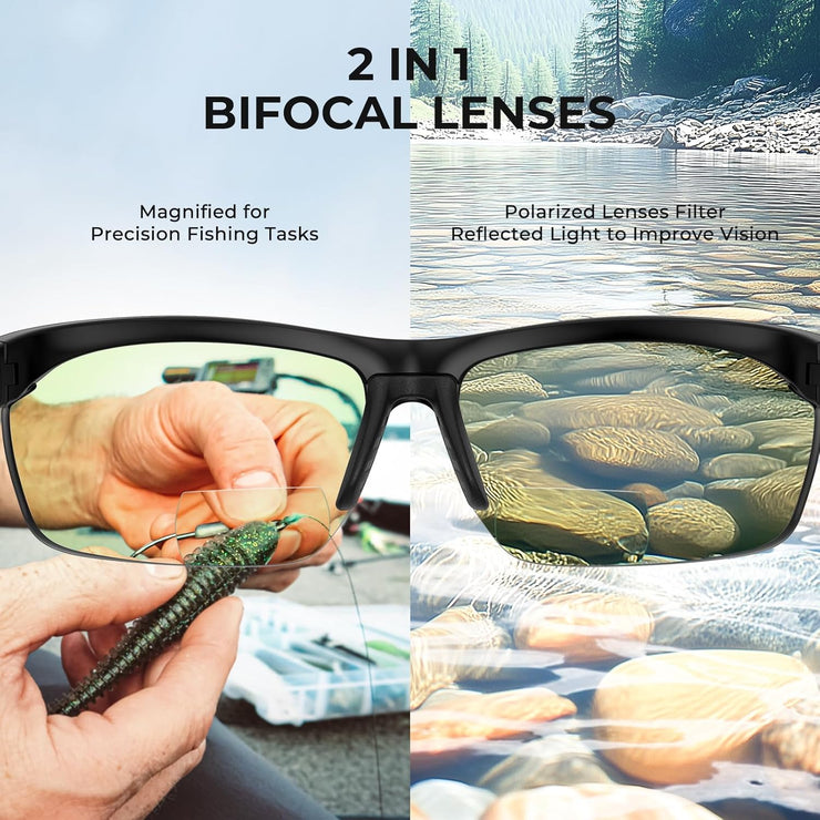 KastKing Tugaloo Semi-Rimless Bifocal Polarized Reader Sunglasses, Bi-focal x1.5 x2.0 x2.5 Magnifications, UV Protection