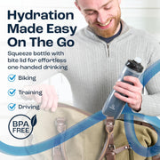 AQUAFIT Insulated Water Bottle - 20oz Leakproof Sports Water Bottle with Bite Lid, Bike Water Bottle, Easy Squeeze Water Bottles, Spill Proof for Cycling Bicycle - Fits Most Bike Cages (Black)